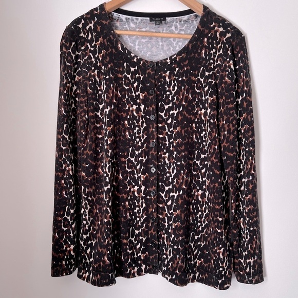 Talbots Classic Animal Print Cotton Rayon Lightweight Button Cardigan Sweater X - Picture 1 of 9